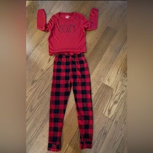 Rae Dunn Red Black Plaid Kids Pajamas Sz 10-12